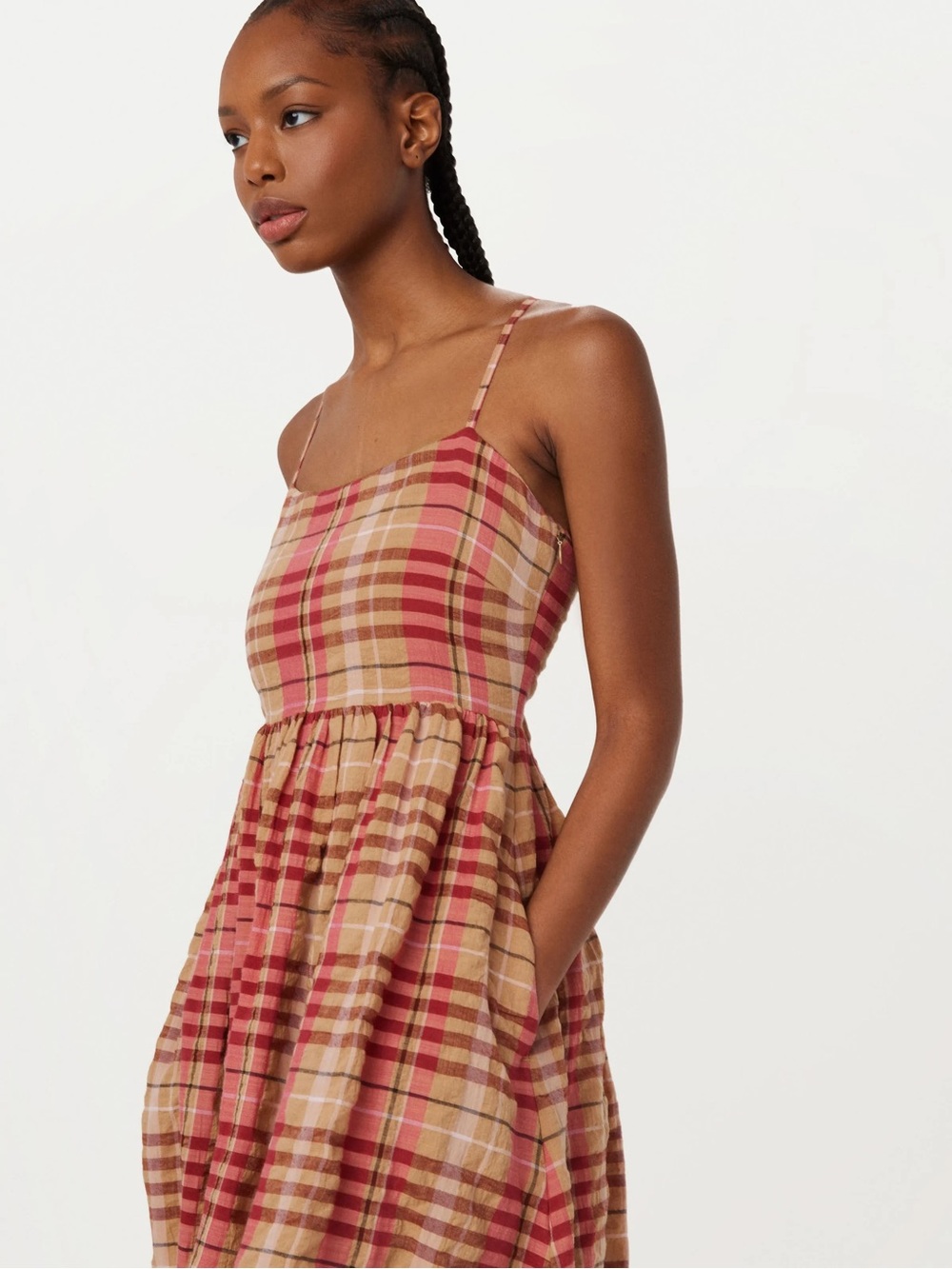 Frank & Oak Pink and Tan Plaid Maxi Dress - Picture 2 of 6